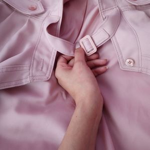 Vintage Trench Spring Coat Pink Long With Belt and ajustable Collar